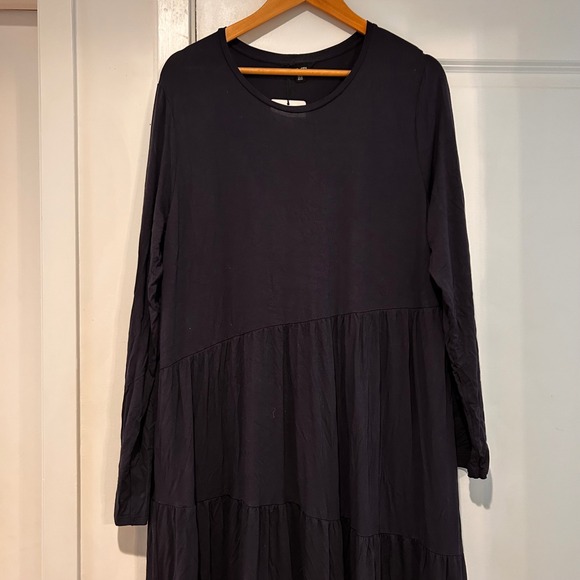 NWT Saint +‎ Sofia Greenwich Dress Asymmetric Tiered Navy Long Sleeve Maxi Sz 16 - Picture 3 of 9